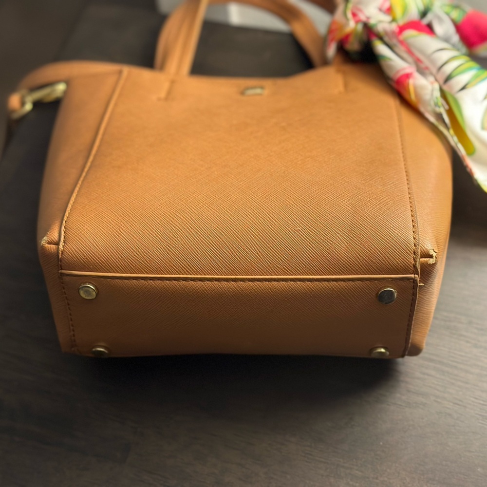 Tan Leather Crossbody with Decorative Scarf - Picture 7 of 7